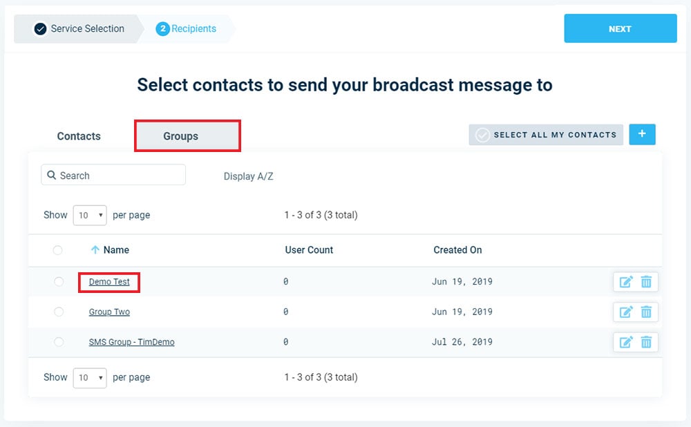 Add Contact Groups To Broadcast - Version 3