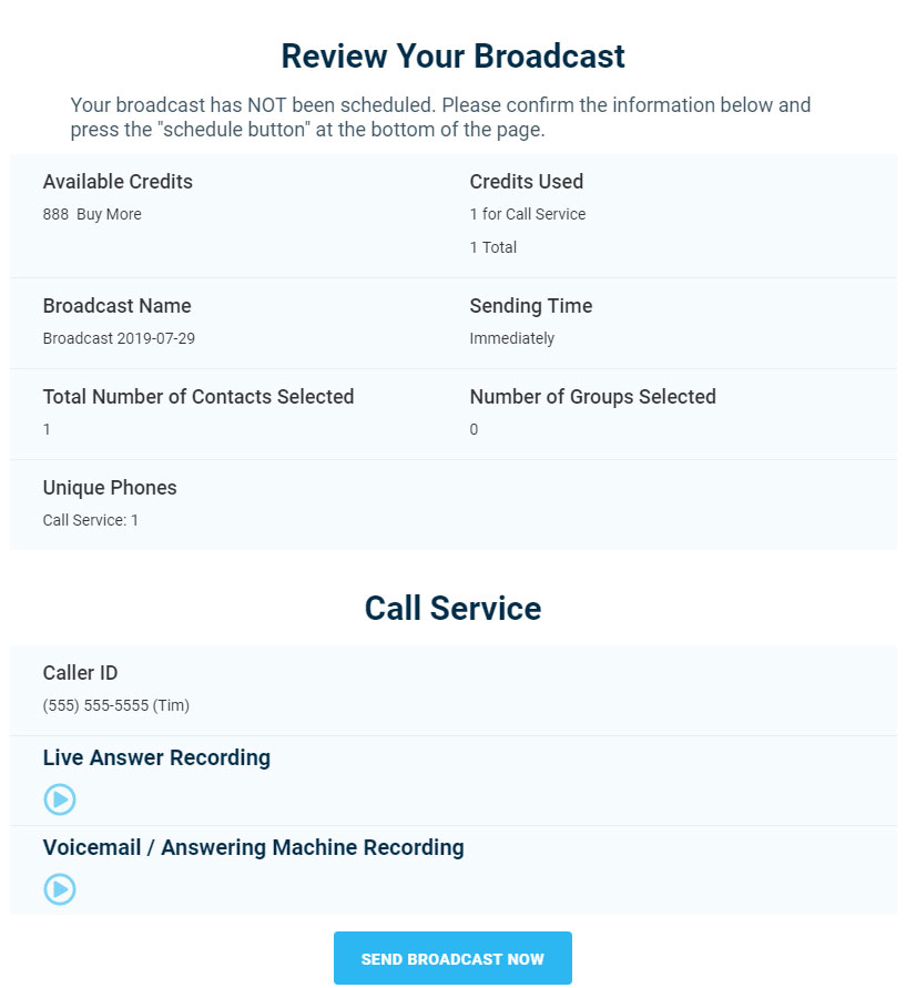 Live Answer Voicemail Messages Confirmation - Version 3