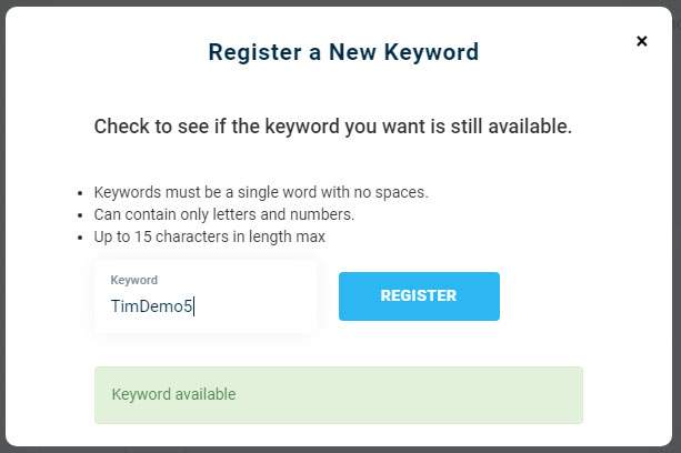 Register SMS Keywords - Version 3