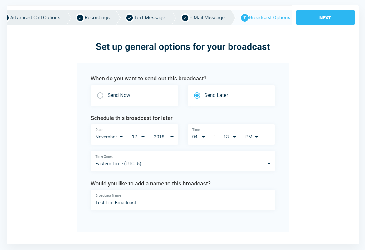 Broadcast Options - DialMyCalls Version 3.0