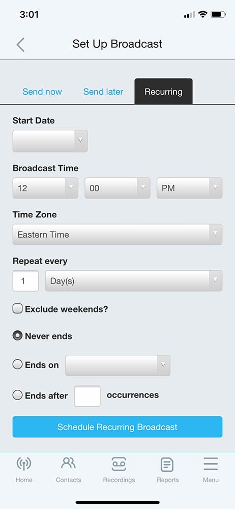 Recurring Broadcasts (Mobile App) - DialMyCalls